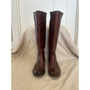Frye Melissa Tab Tall Riding Boot Redwood Brown Size 7.5